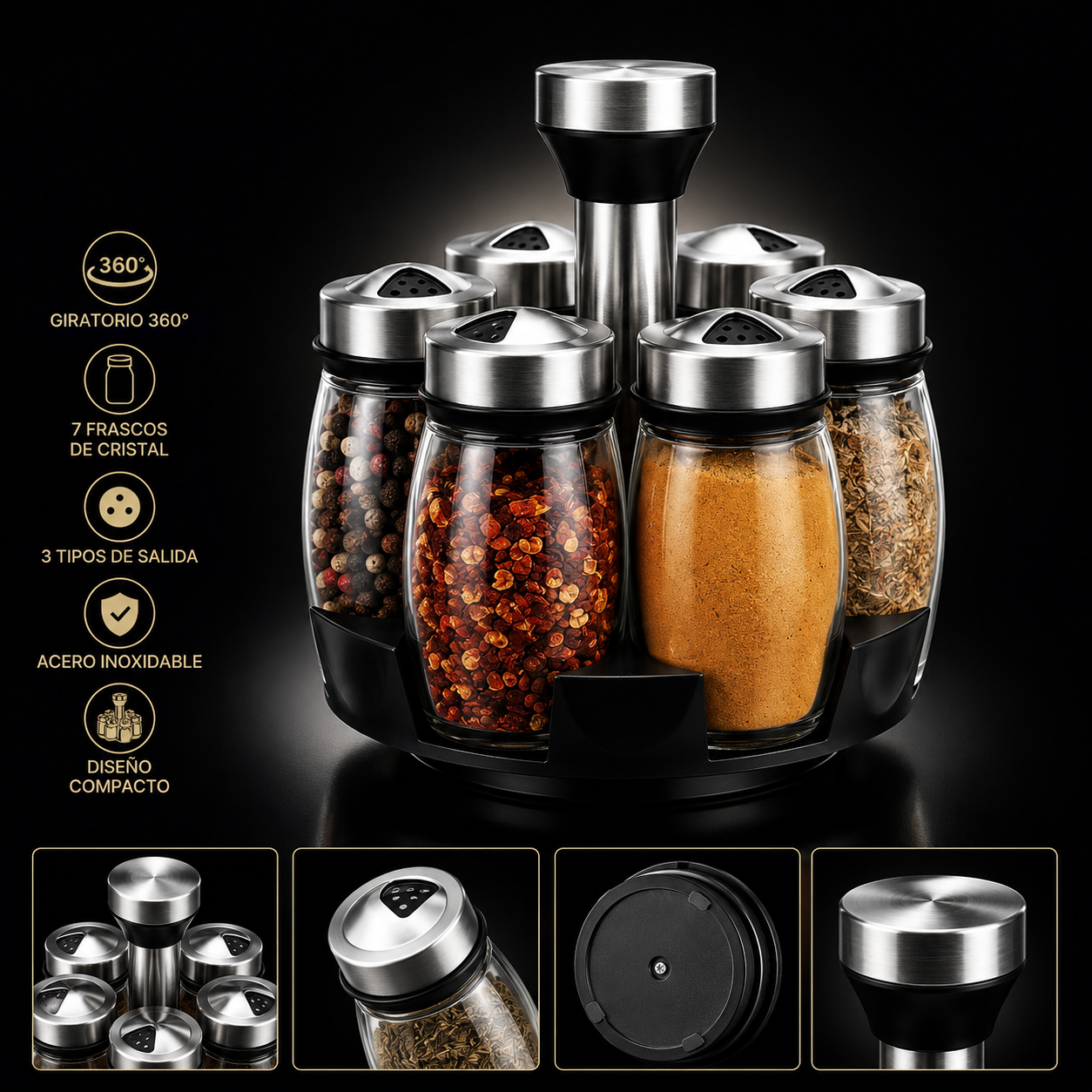 Especiero Giratorio de Cristal Premium